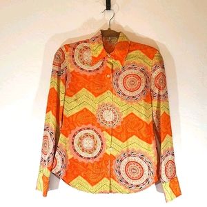 Fitted Silk Shirt Multi Color Orange 1960s Vintage